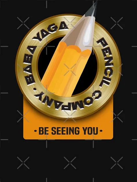 Baba Yaga Pencil Company seal: a golden pencil inside a ring reading Be Seeing You